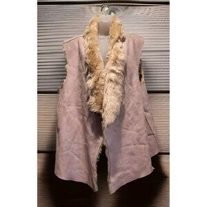 Lane Bryant Beige Faux Suede Faux Fur Lined Open Substantial Vest Sz 26/28